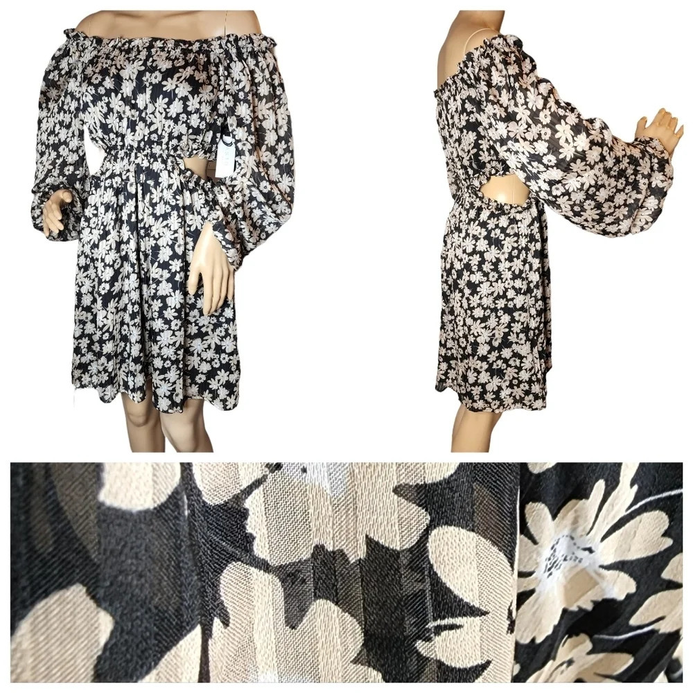 NWT ASTR the label RUFFLE SQUARE NECK SIDE CUTOUT MINI DRESS